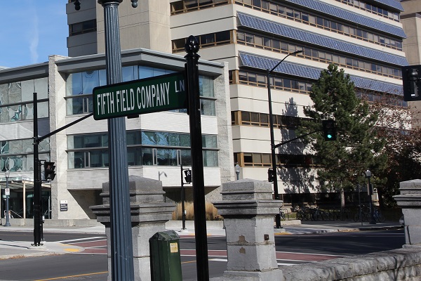 The street sign on Fifth Field Company Lane. (University Communications)